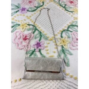 Target Limited Edition Silver Metallic Clutch Crossbody Bag Metal Bar Accent